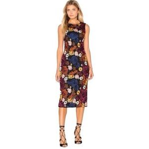 Alice + Olivia Nat Floral Blue Purple Embroidered Sleeveless Midi Sheath Dress